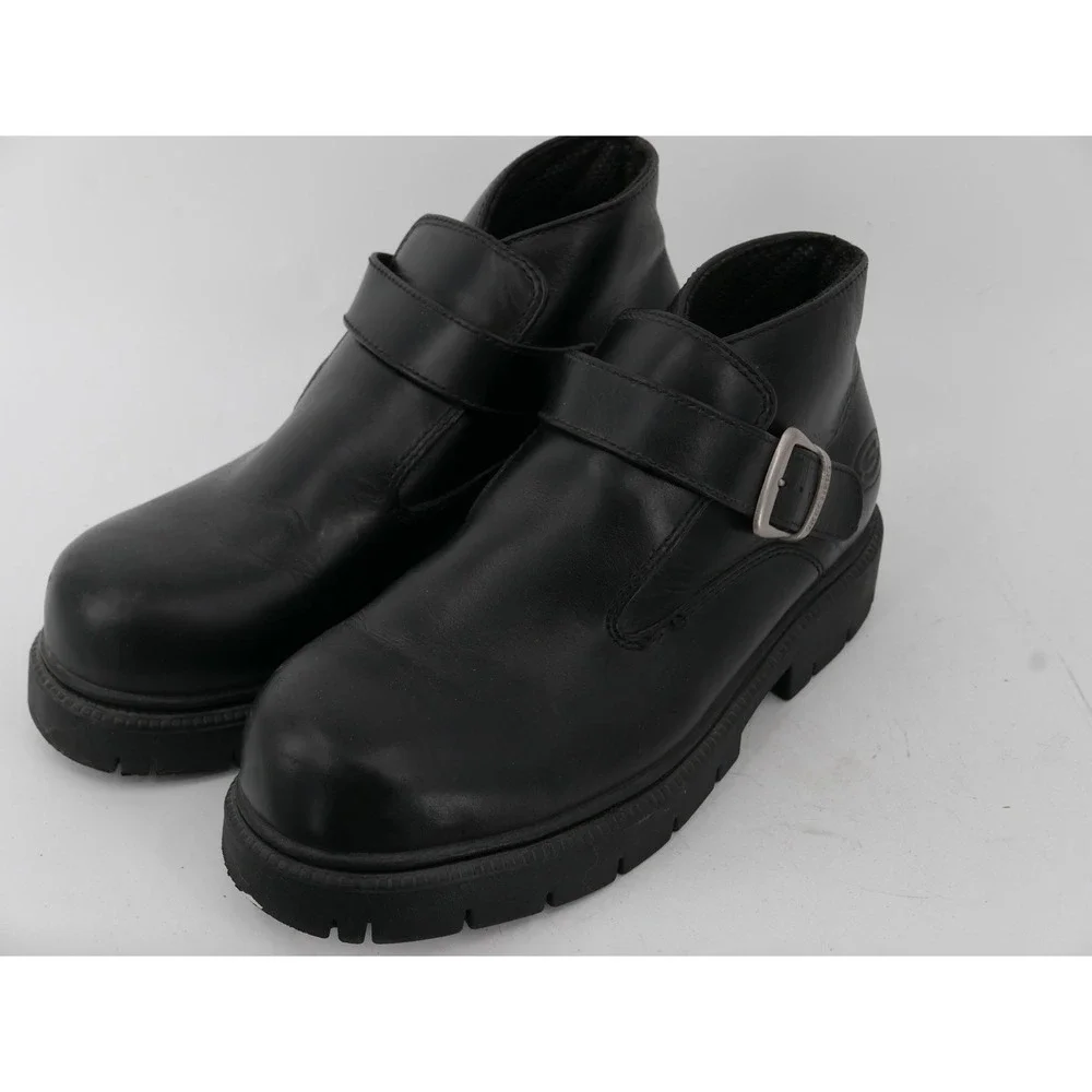 Vtg Skechers Y2K Chunky Grunge SN6909 Boots Black Leather Buckle Men's Size 12